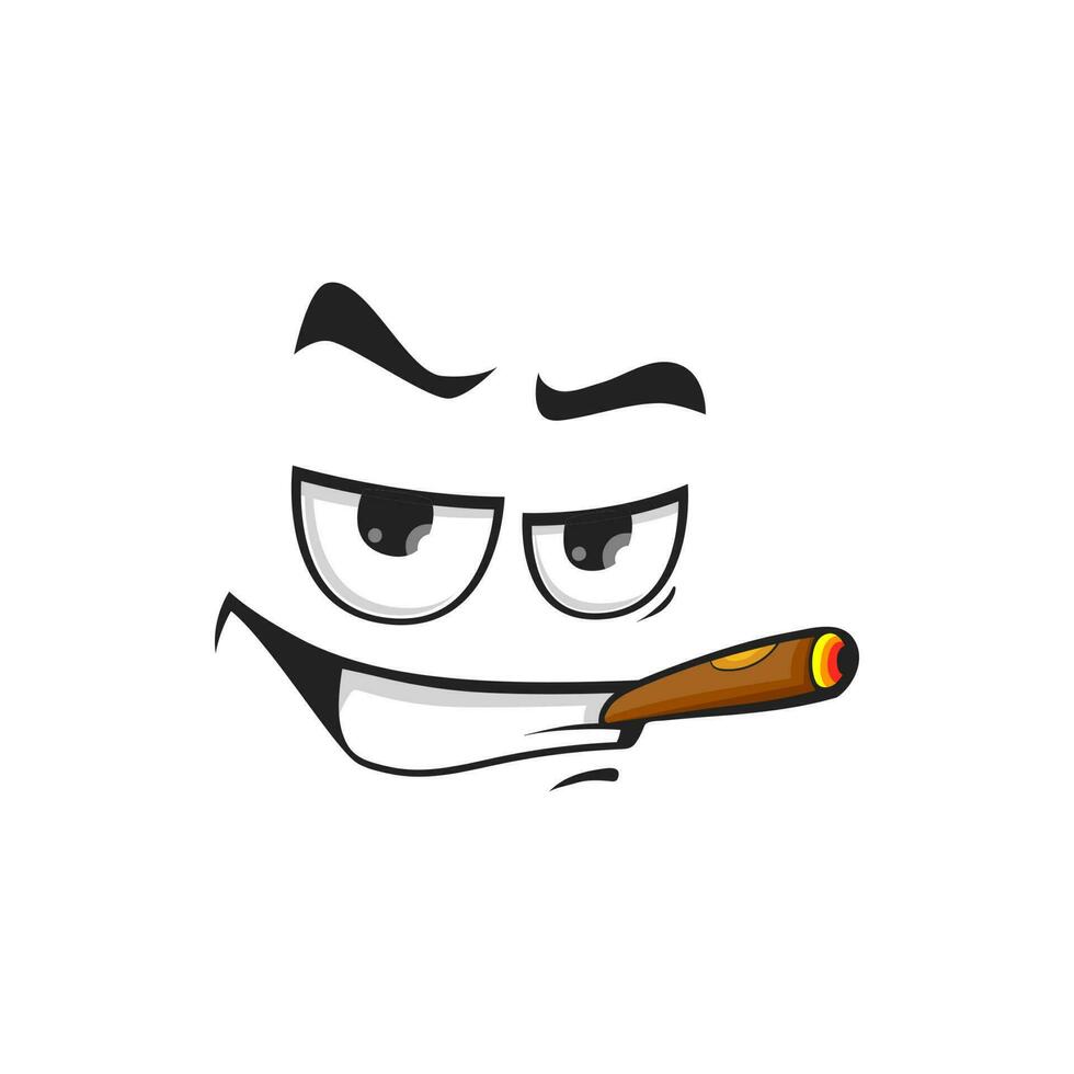 Cartoon smoking face, vector character with cigar