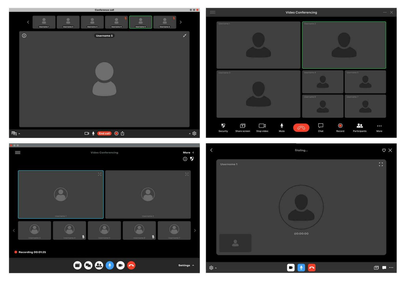 Videocall interface screen template, web chat ui vector