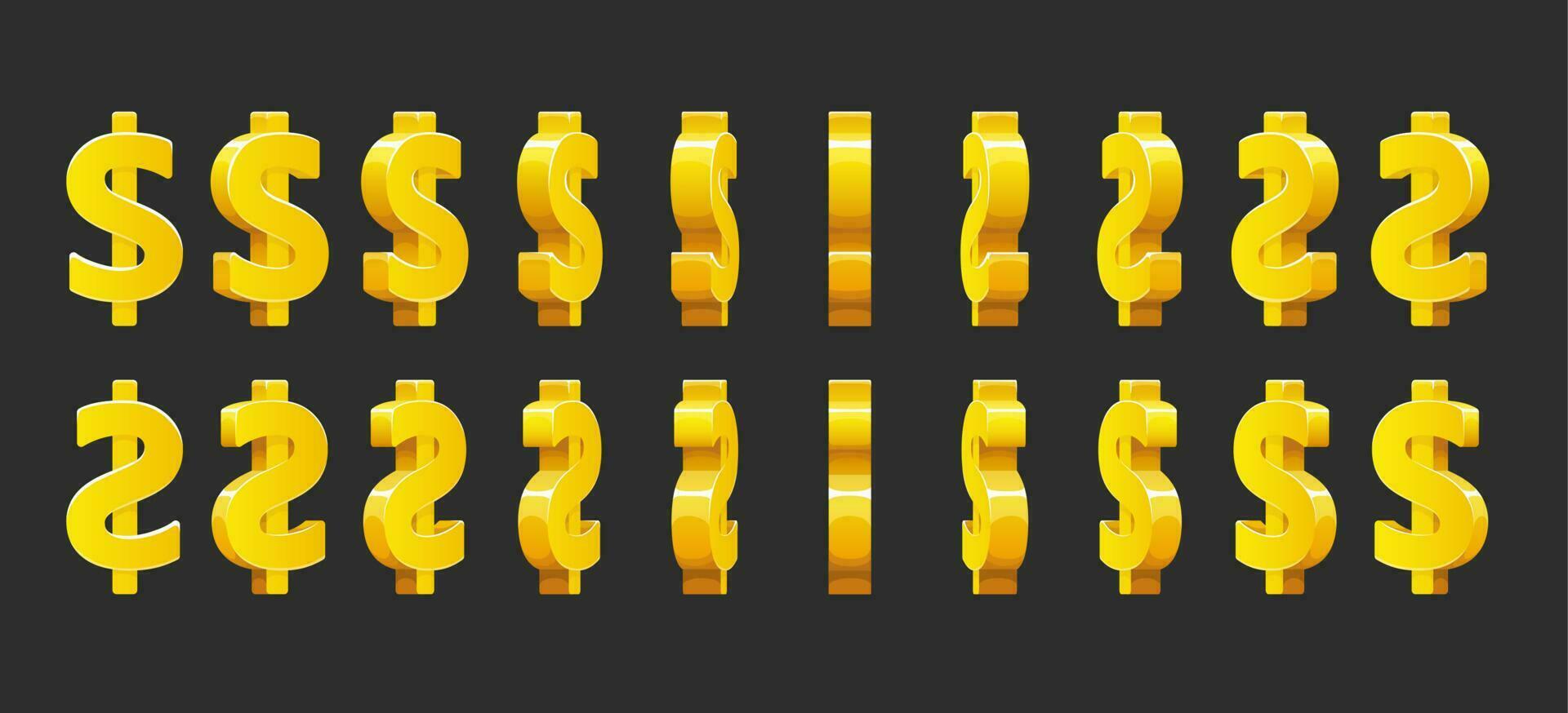 Golden dollar sign animation animated sprite sheet vector