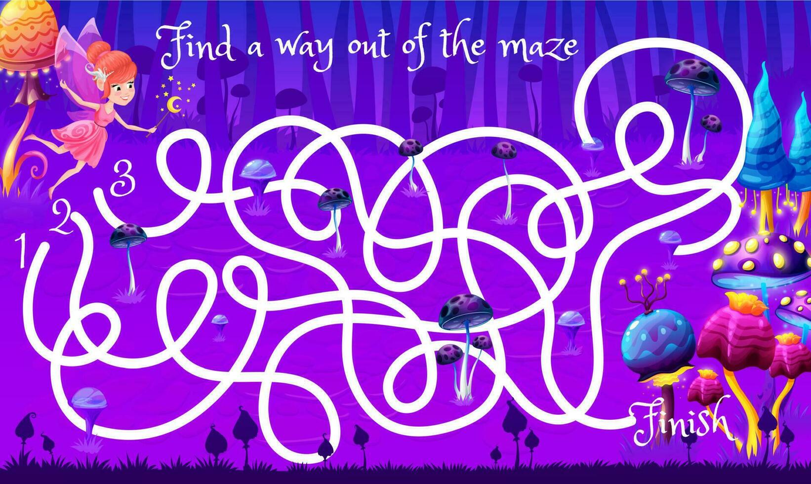 Labyrinth maze game with magic mushrooms and fairy vector