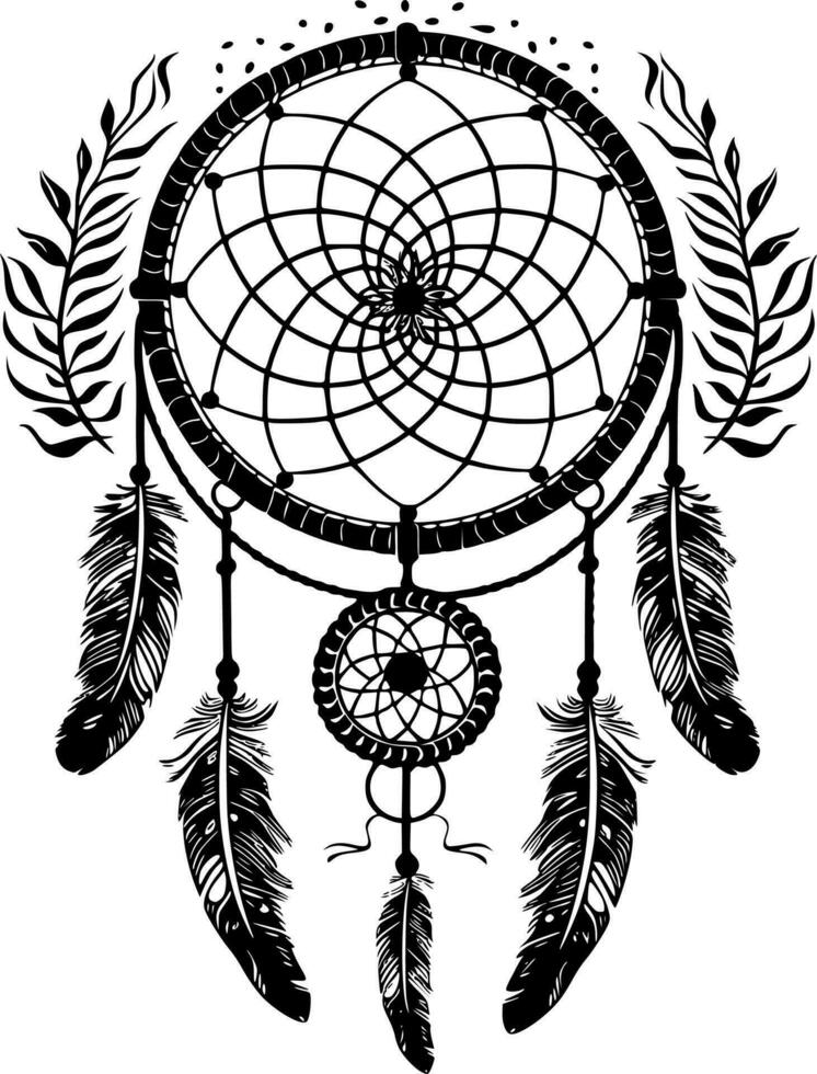 Dream Catcher, Black and White Vector illustration 23542201 Vector Art