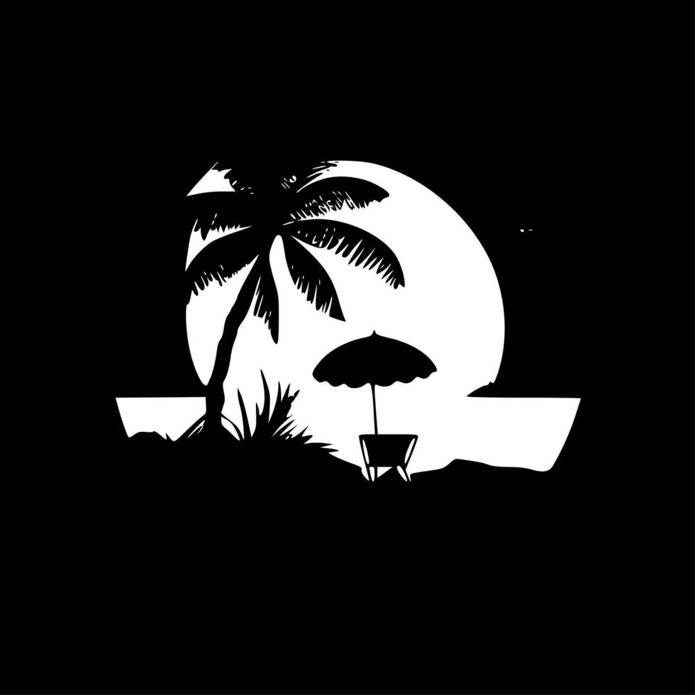 Beach, Black and White Vector illustration