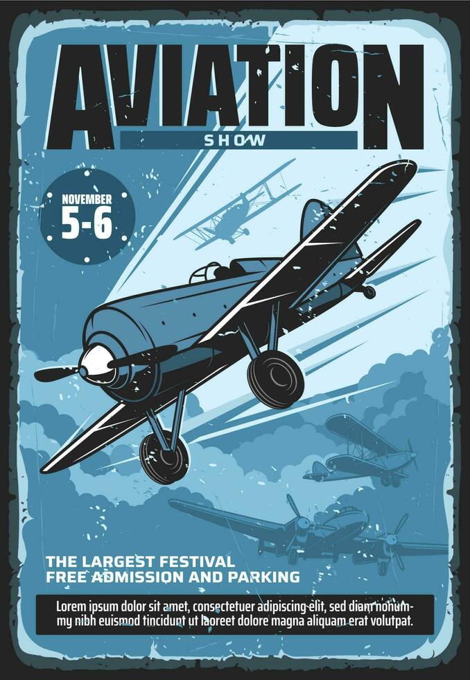 Retro poster of aviation show festival vector