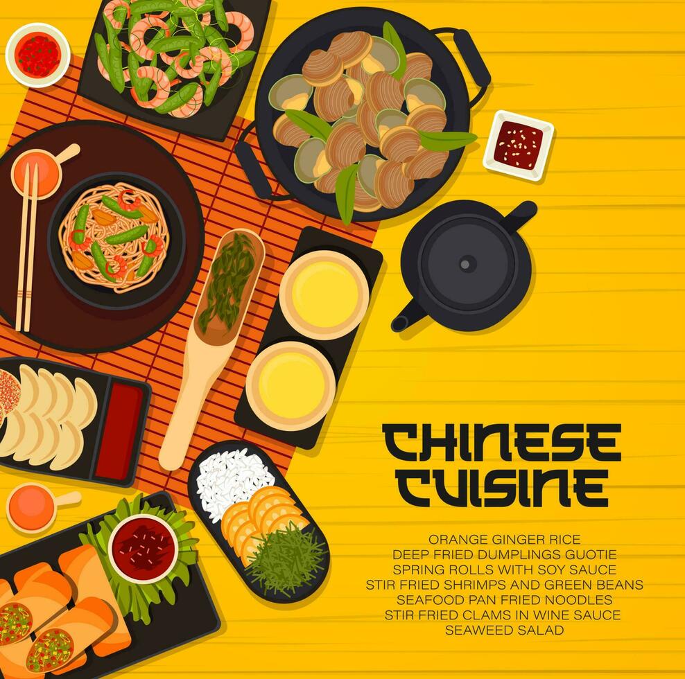 Chinese restaurant meals and drinks menu cover vector
