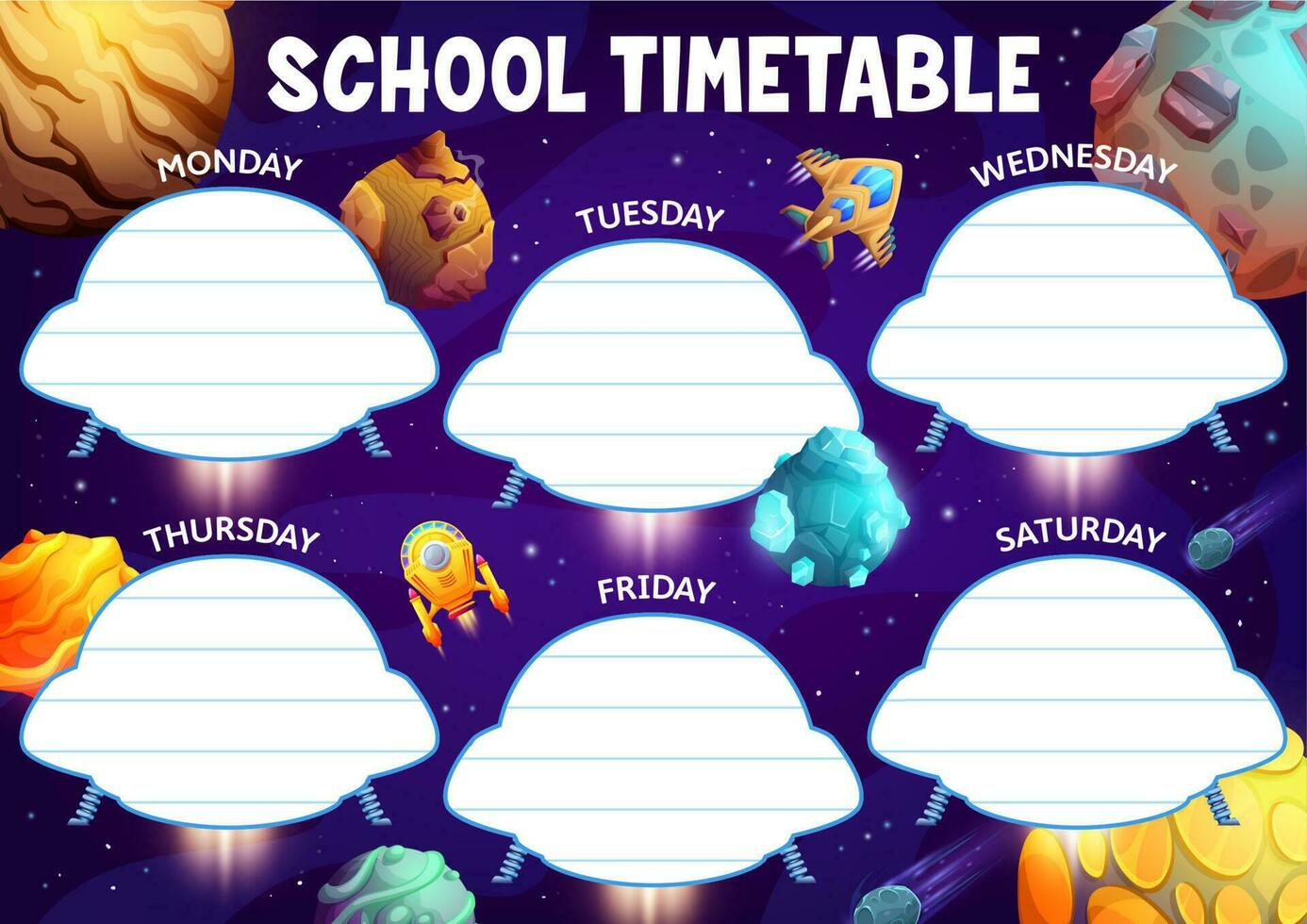 Education timetable schedule ufo and spacecraft vector