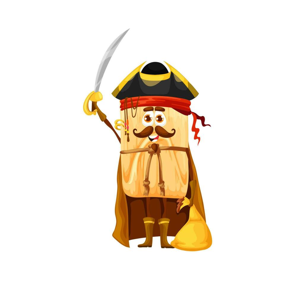 Cartoon tamales pirate captain character, corsair vector