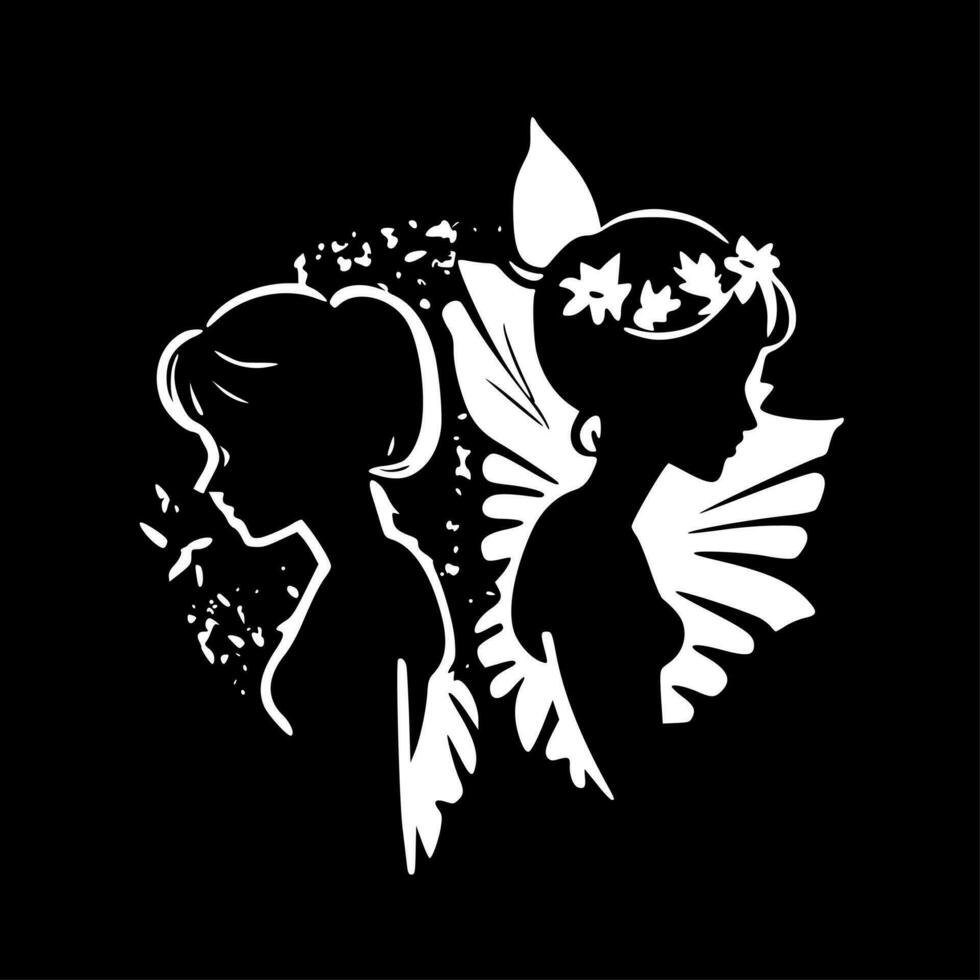 Fairies - Black and White Isolated Icon - Vector illustration