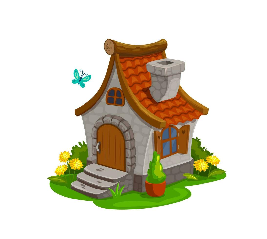Dwarf gnome and fairy elf house hut garden vector