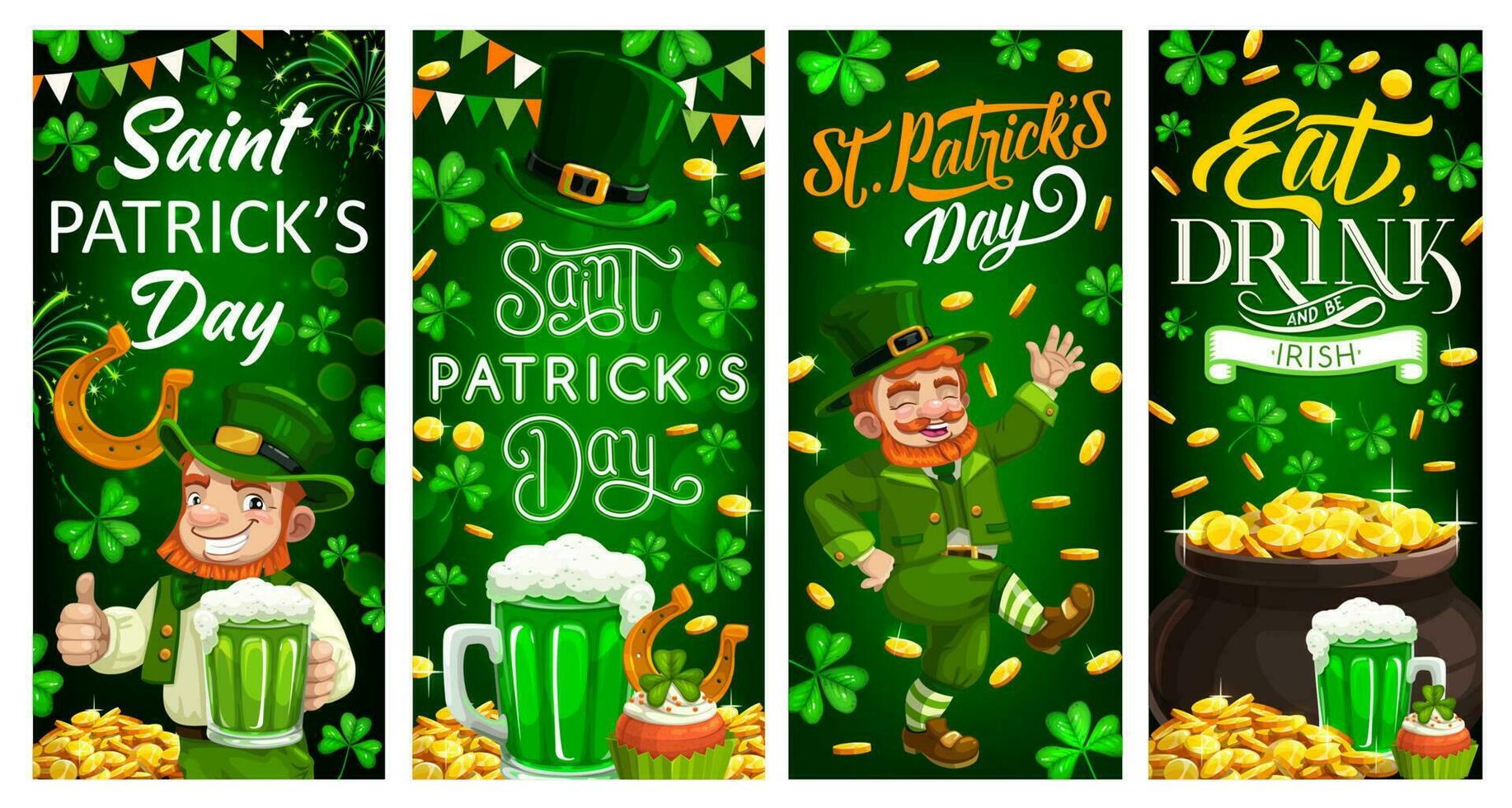 Patricks Day holiday leprechaun banners vector