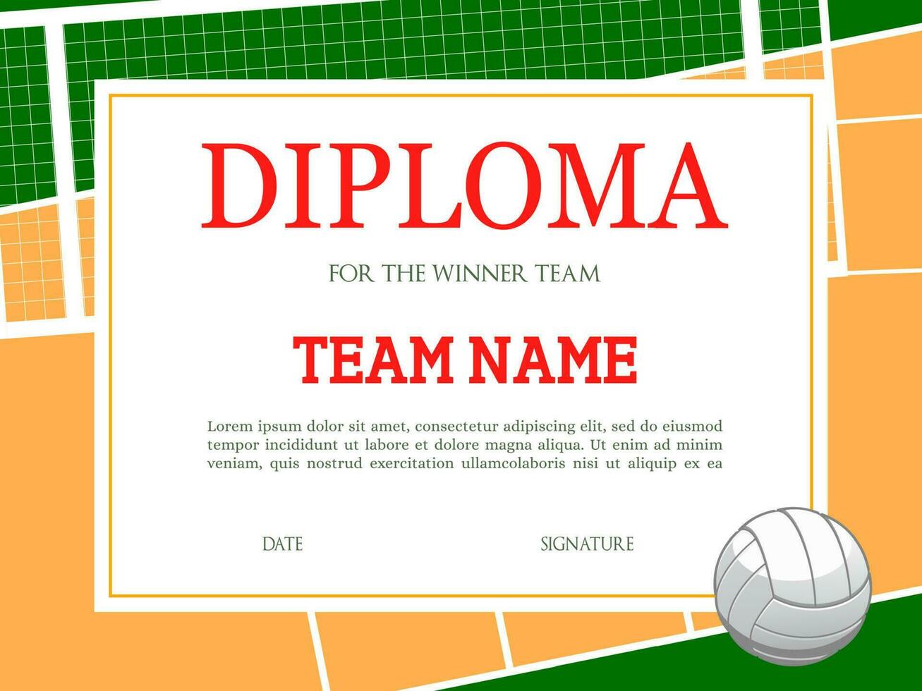 Diploma for volleyball winner team vector template