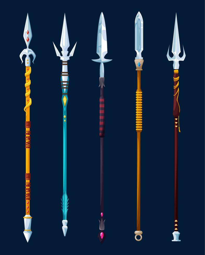 Magical cartoon steel spears and lance weapon vector