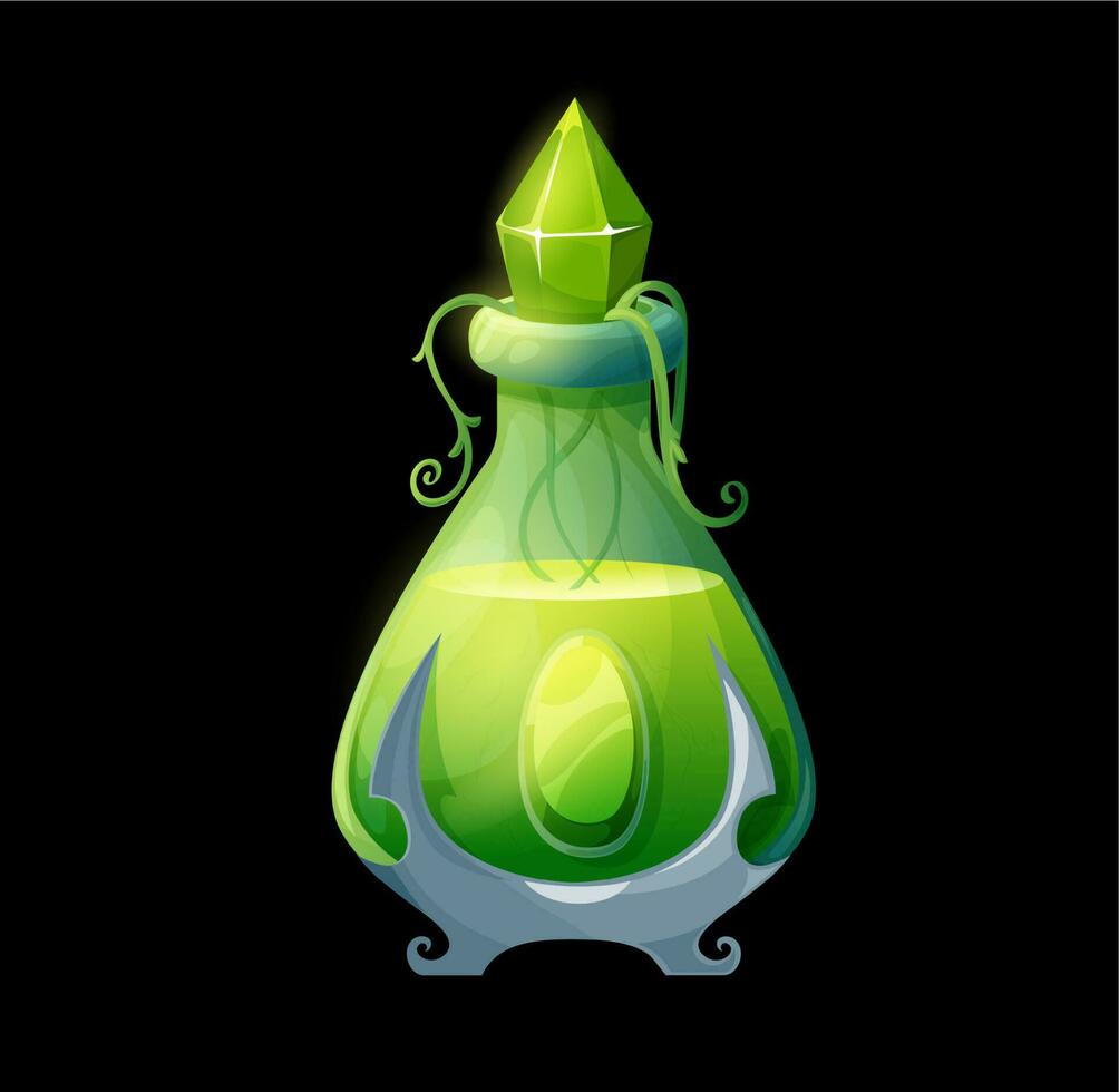 Potion bottle with nature elixir, magic liquid vector