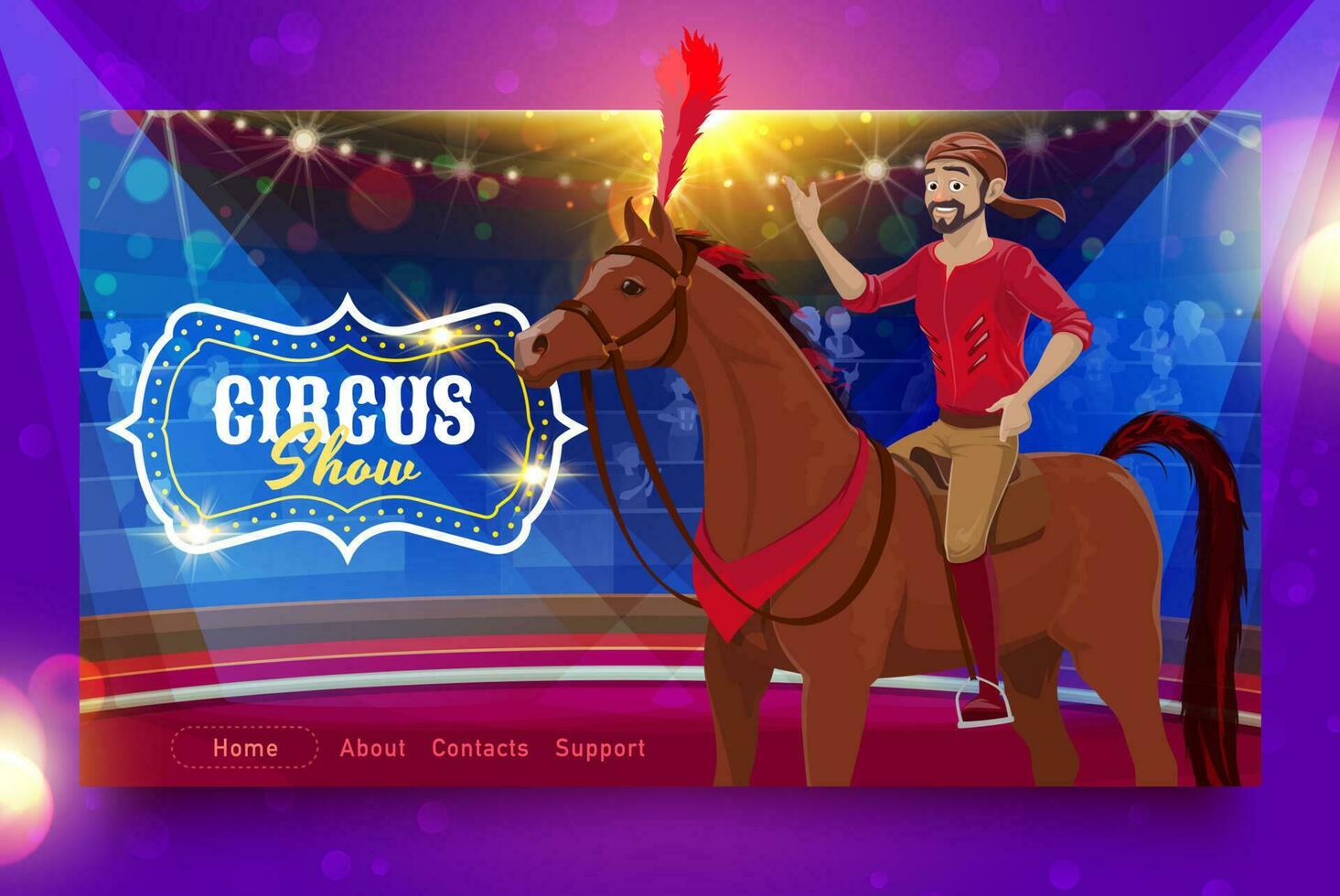 Shapito circus landing page, horse rider acrobat vector