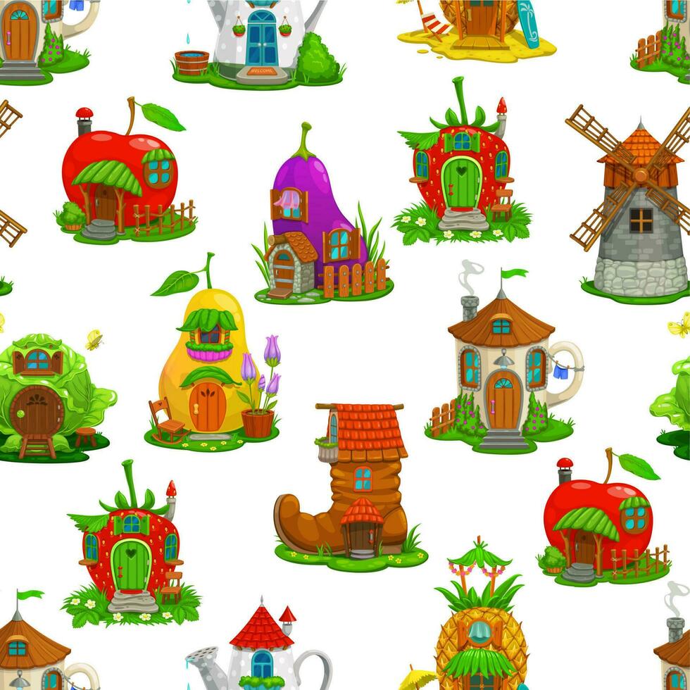 Cartoon fairytale houses seamless pattern design vector