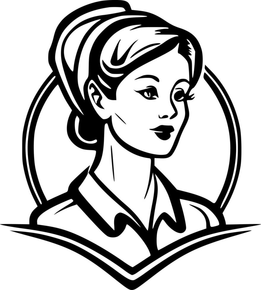 Nurse, Black and White Vector illustration