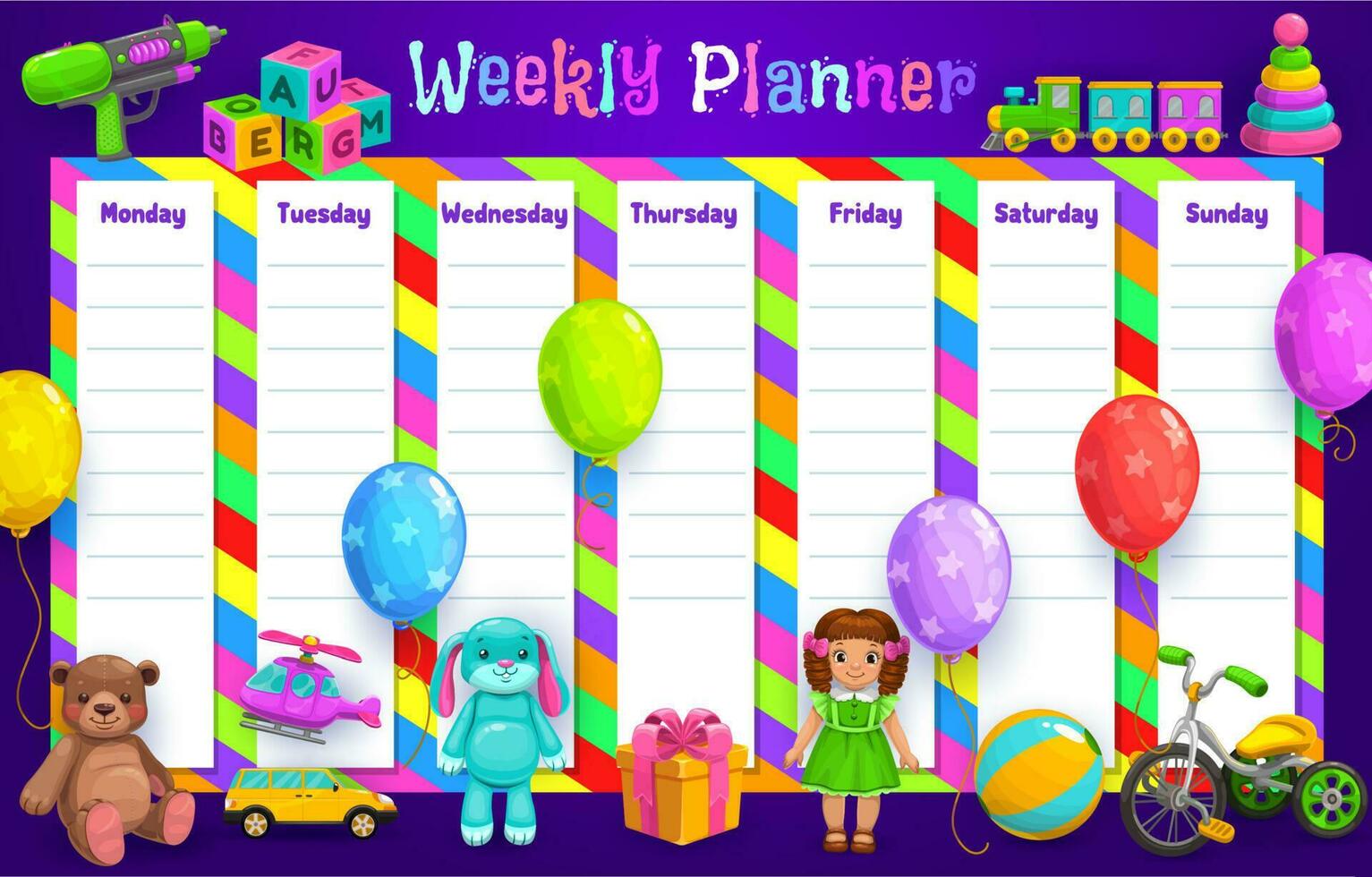 Weekly planner or timetable schedule template vector