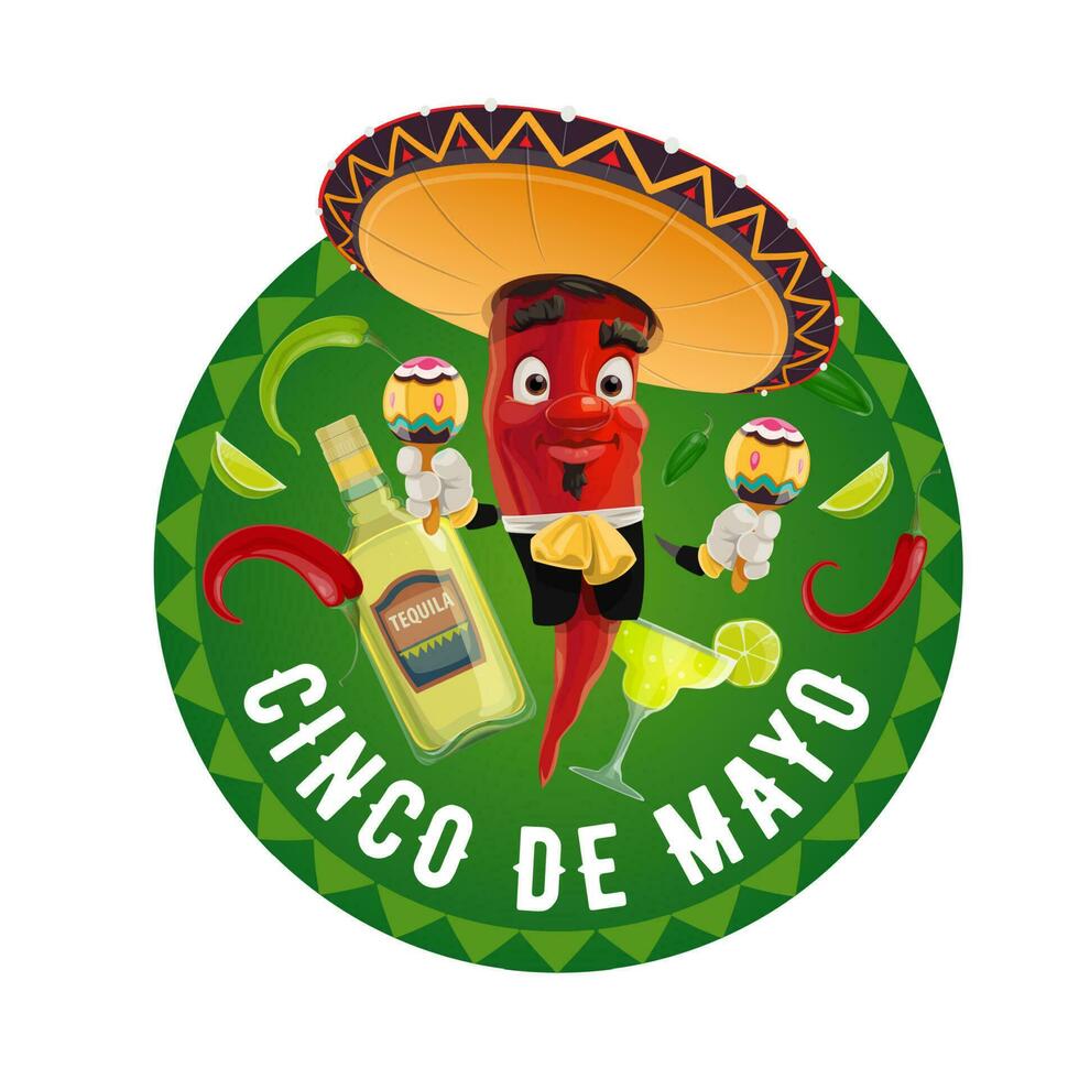 Cinco de Mayo vector icon, mariachi jalapenos