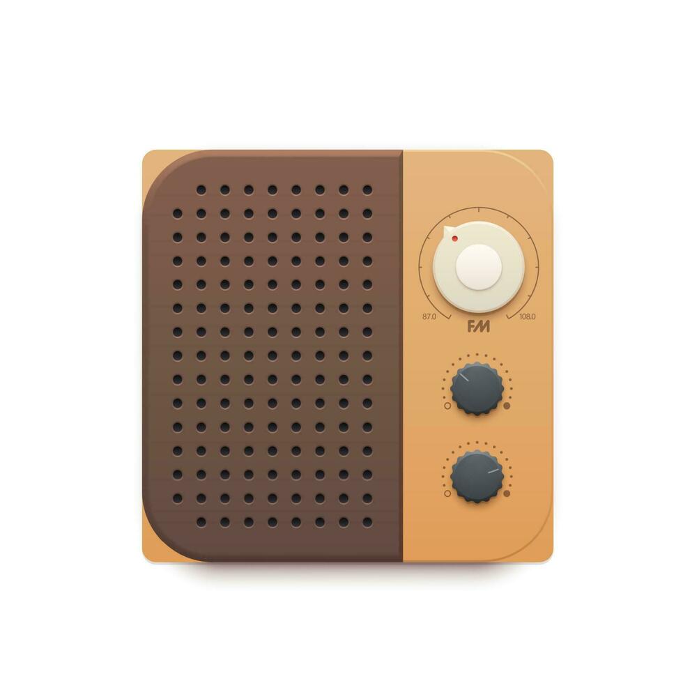 Retro FM radio music app, old radio station button vector
