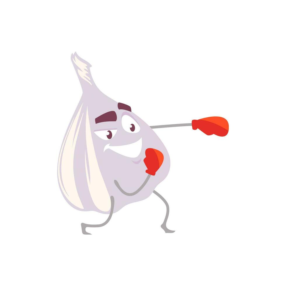 Cartoon garlic sportsman in boxing gloves icon vector