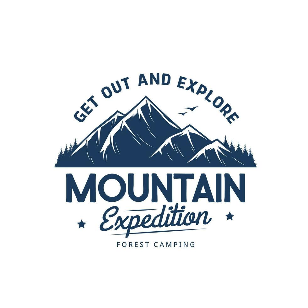 Mountain expedition icon of outdoor adventure vector
