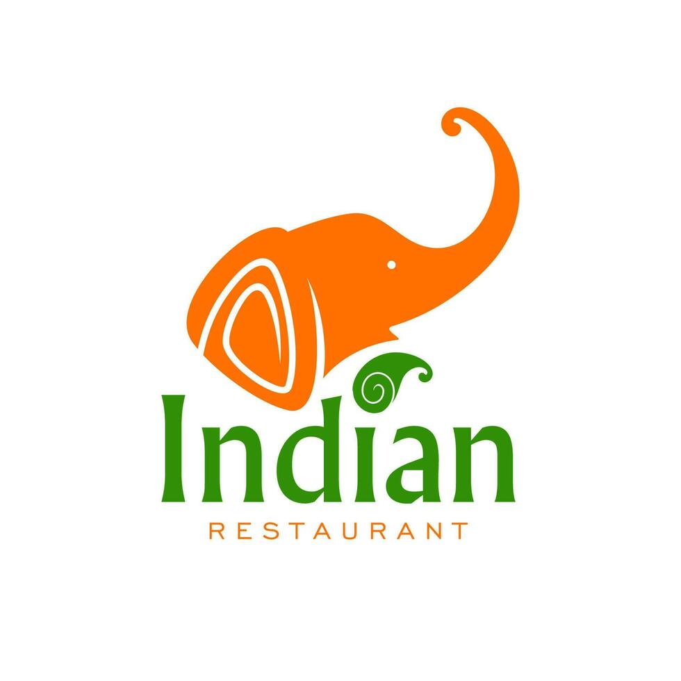 Indian restaurant icon, elephant and spice leaf vector