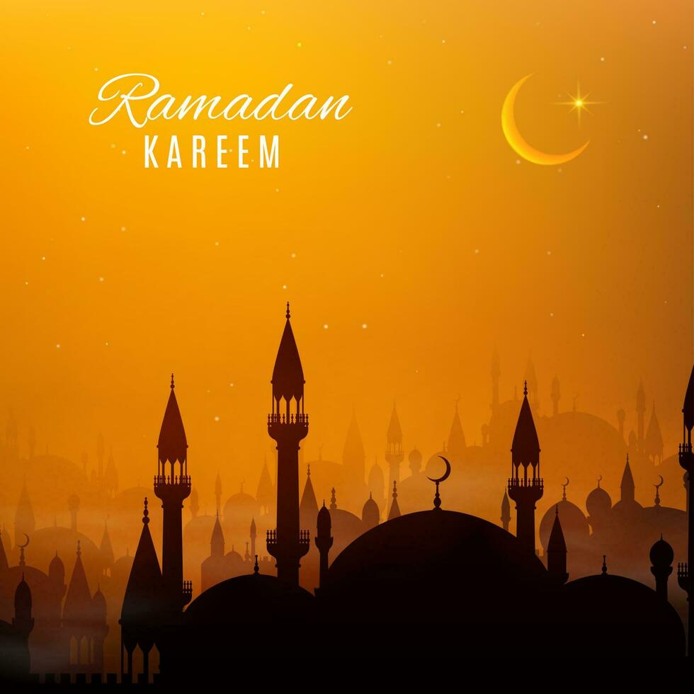 Ramadan Kareem holiday Arabian city at sunset vector