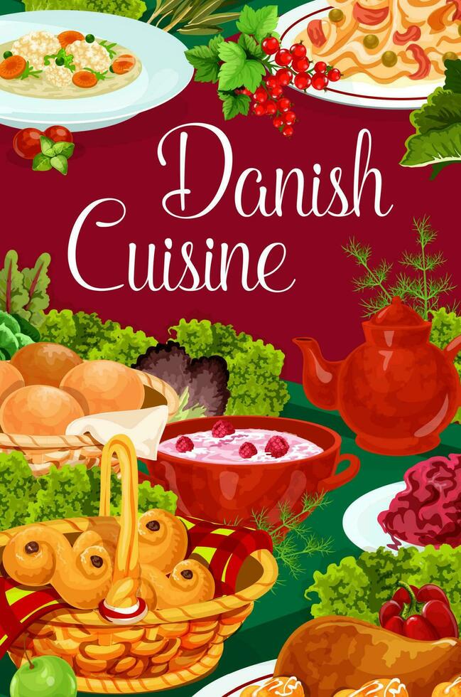 Danish cuisine food menu dishes, buffet meals vector