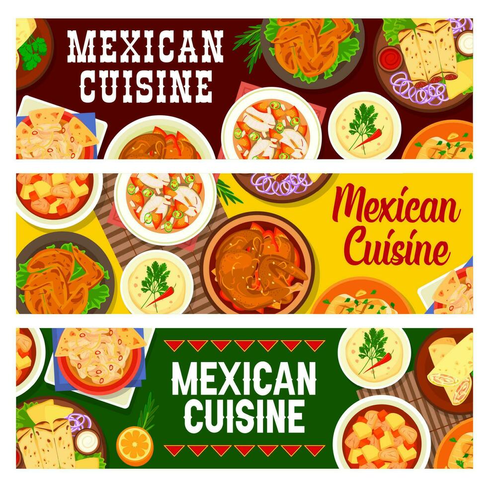 Mexican cuisine dishes, restaurant food banners vector