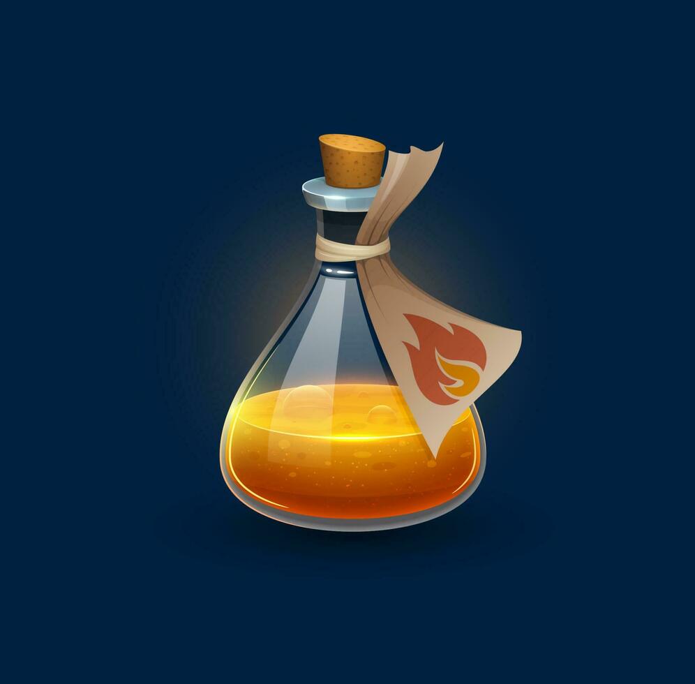 witchcraft glass potion bottle with fire elixir vector