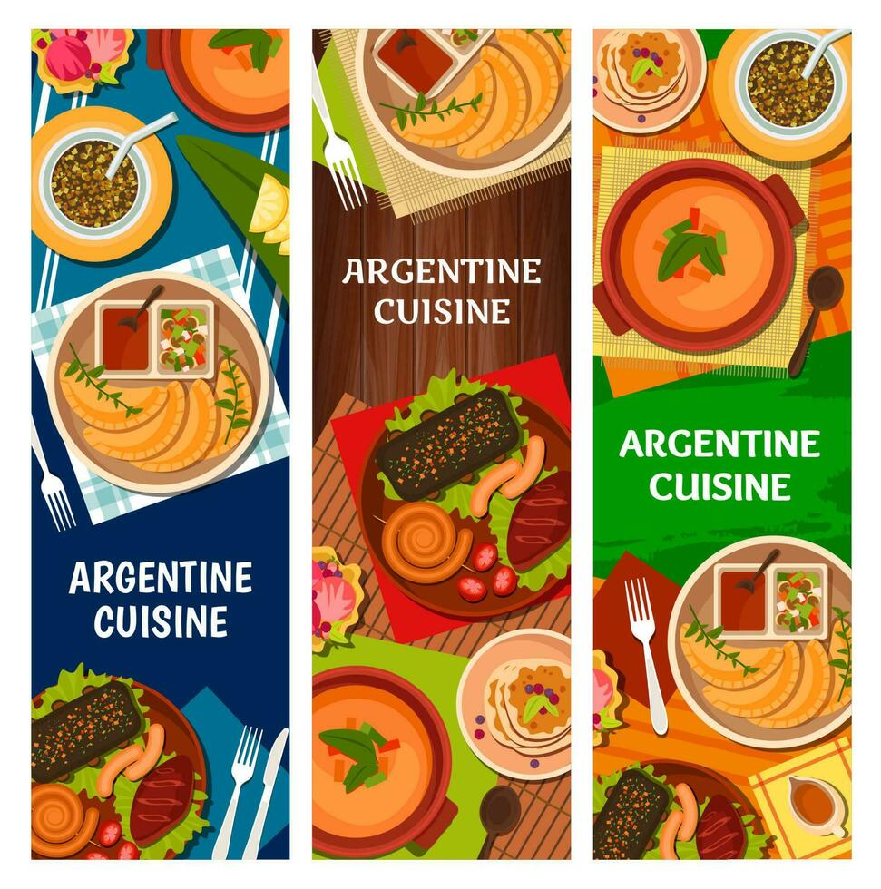 argentino comida pancartas con parilla carne, verduras vector