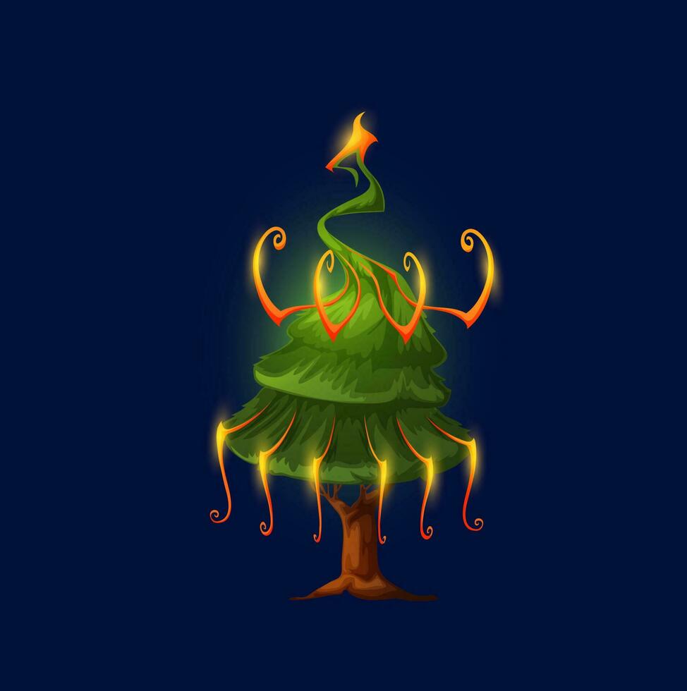 Cartoon alien green tree with spikes, fantasy vector