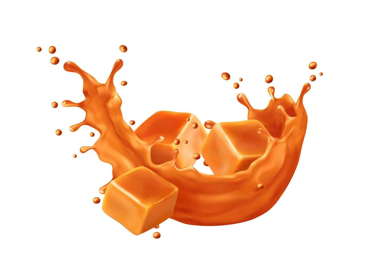 Caramel sauce flow swirl splash with toffee candy vector