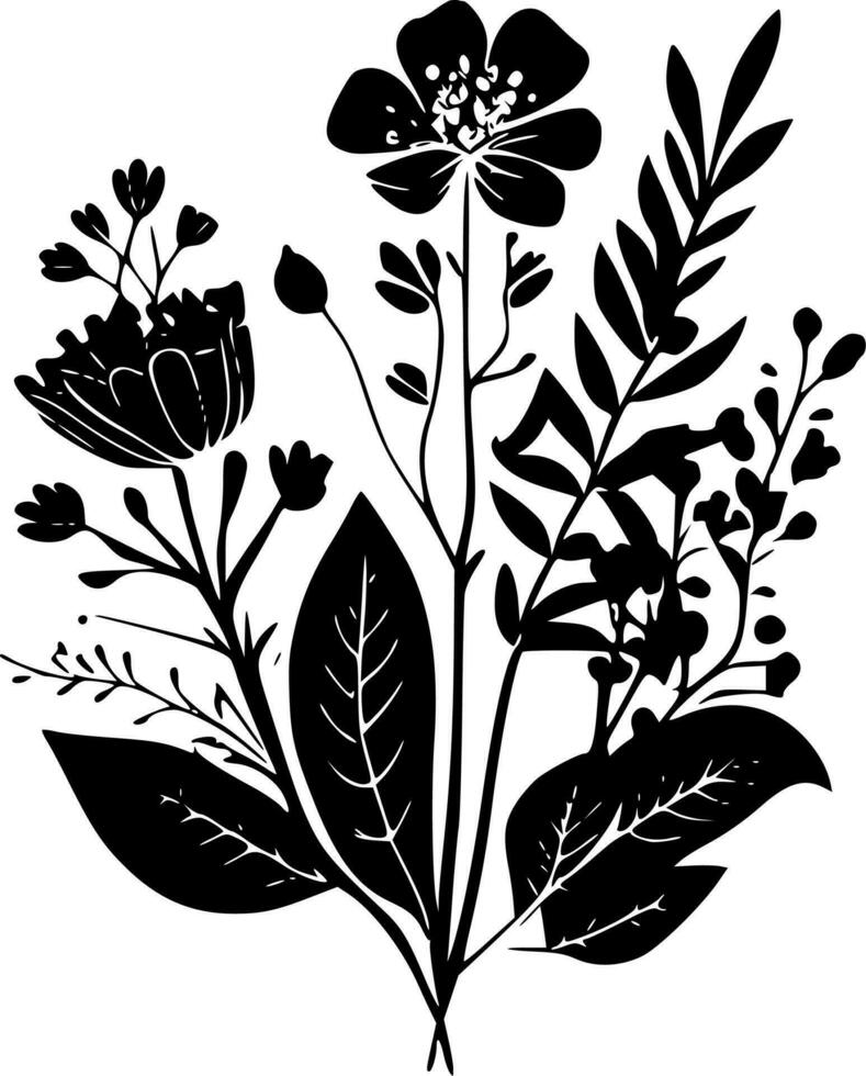 Vintage Flowers, Black and White Vector illustration