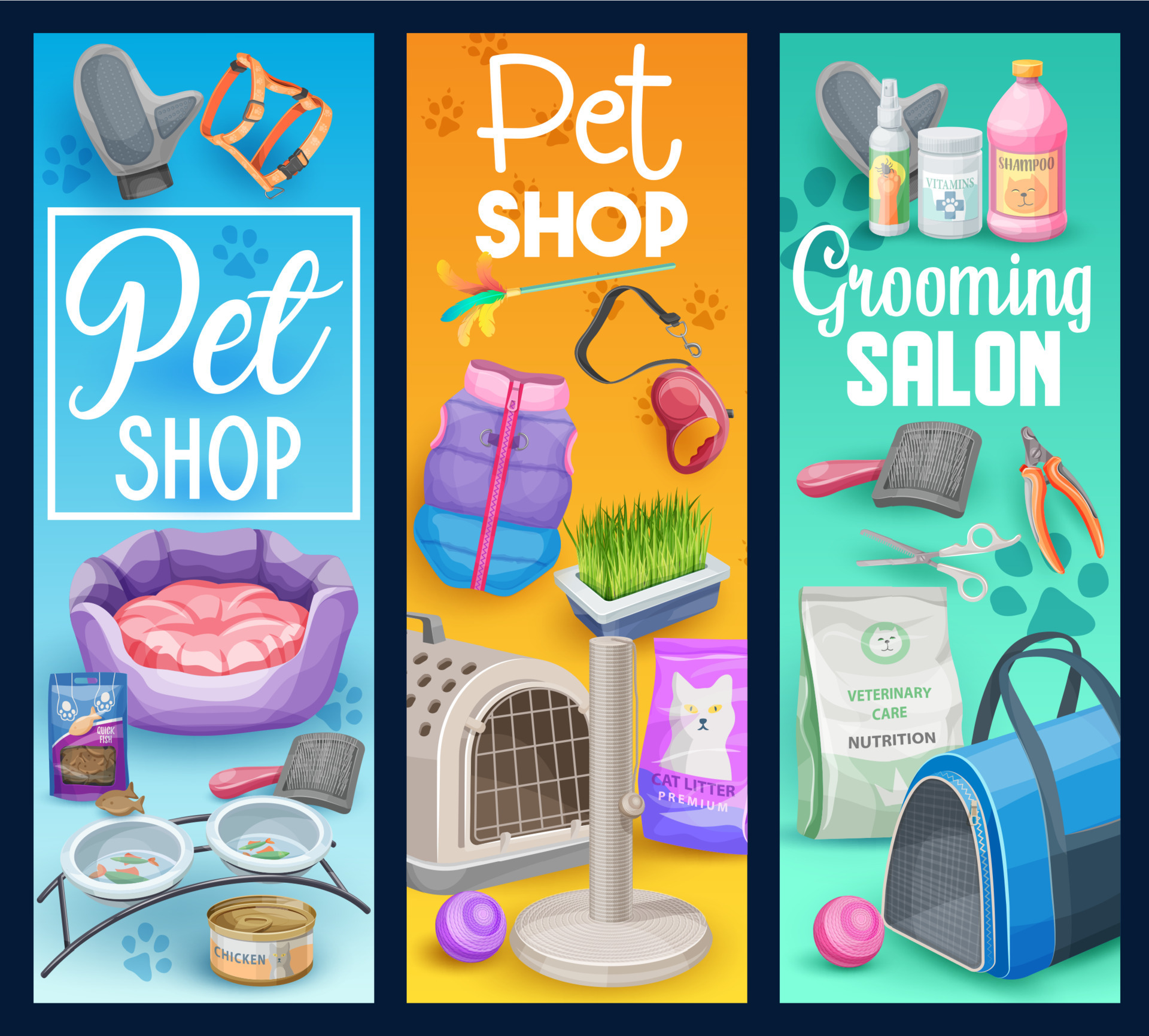 Cat and kitten care, pet shop and grooming salon 23542730 Vector Art at