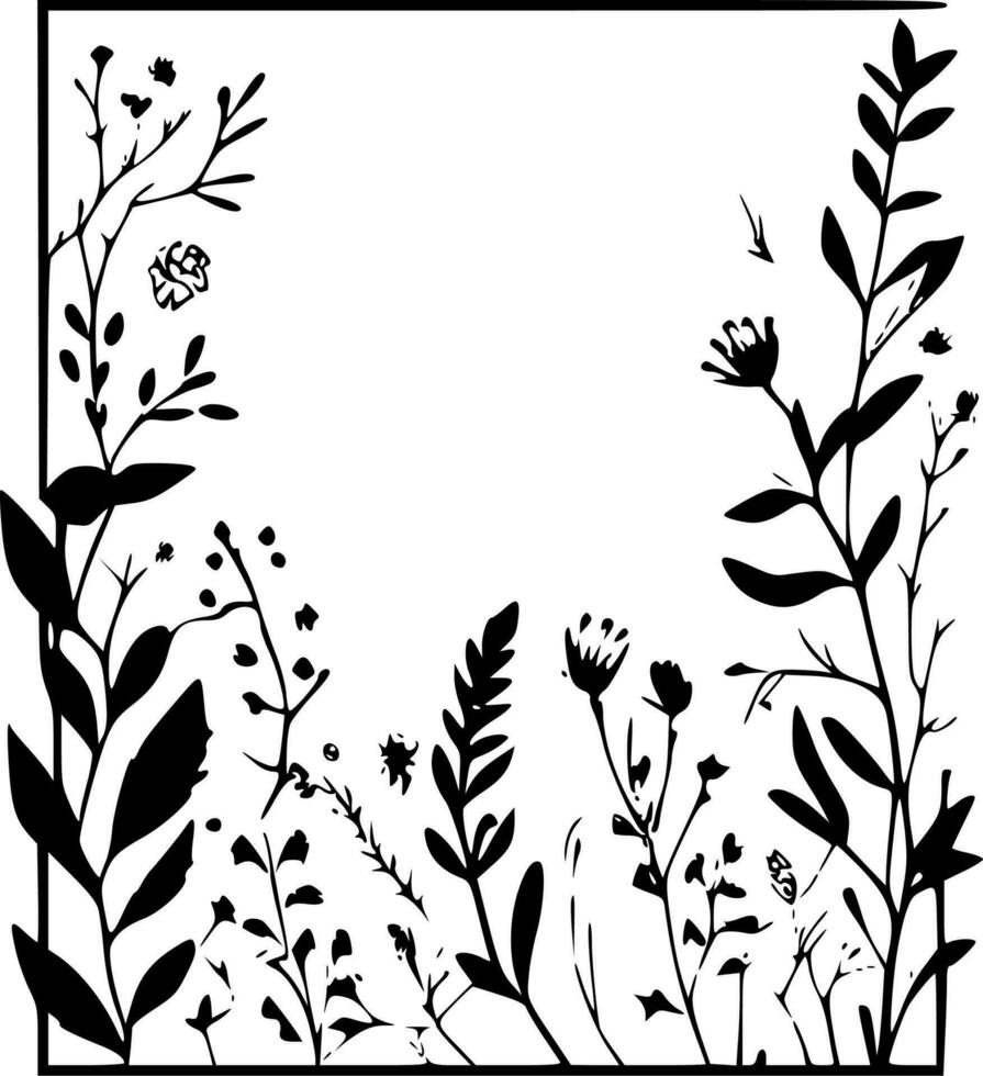 Floral Border - Black and White Isolated Icon - Vector illustration