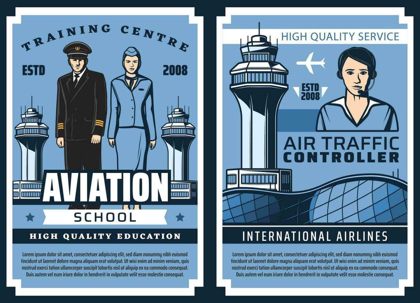 Air traffic controller, pilots aviation school vector
