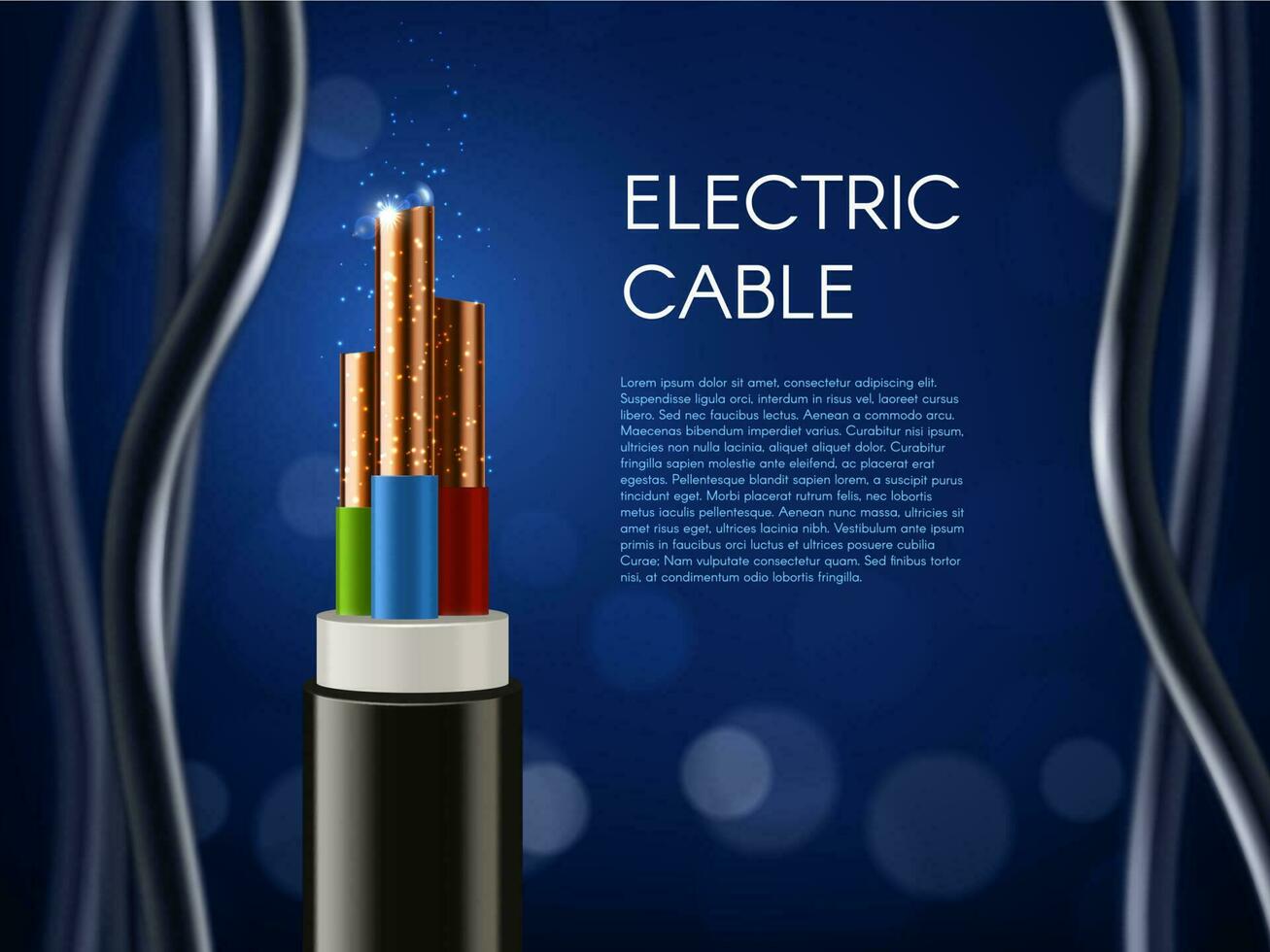 Electric cable with copper wire conductors poster vector