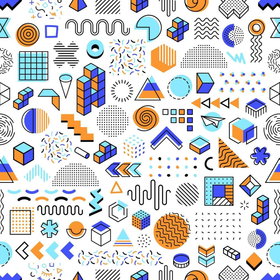 Memphis geometric, simple shapes seamless pattern vector