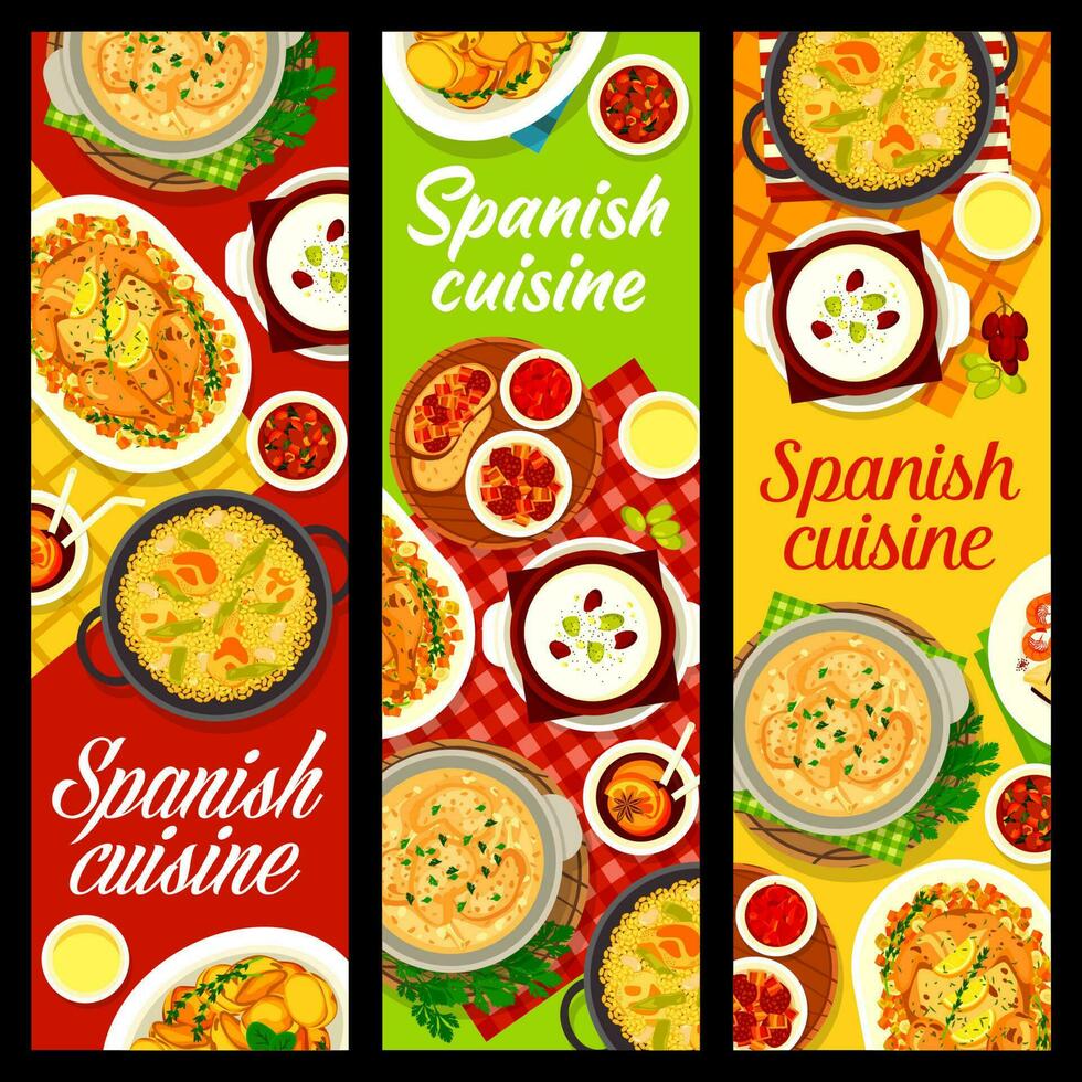 Spanish cuisine vector banners, Spain dishes.