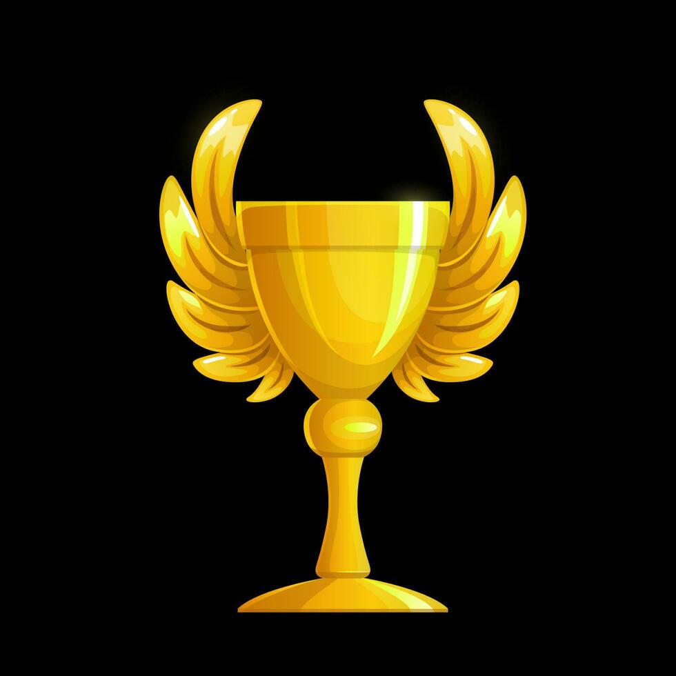 Victory cup with golden wings, winner award trophy vector