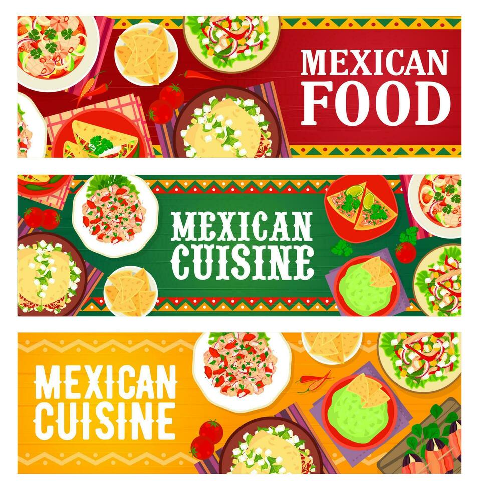 Mexican food restaurant menu dishes vector banners