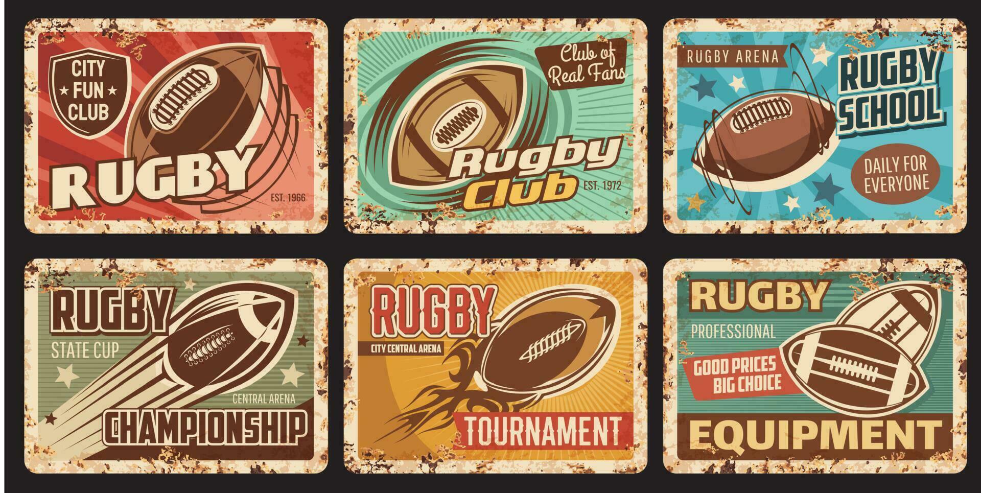 Rugby club, school or tournament rusty metal plate vector