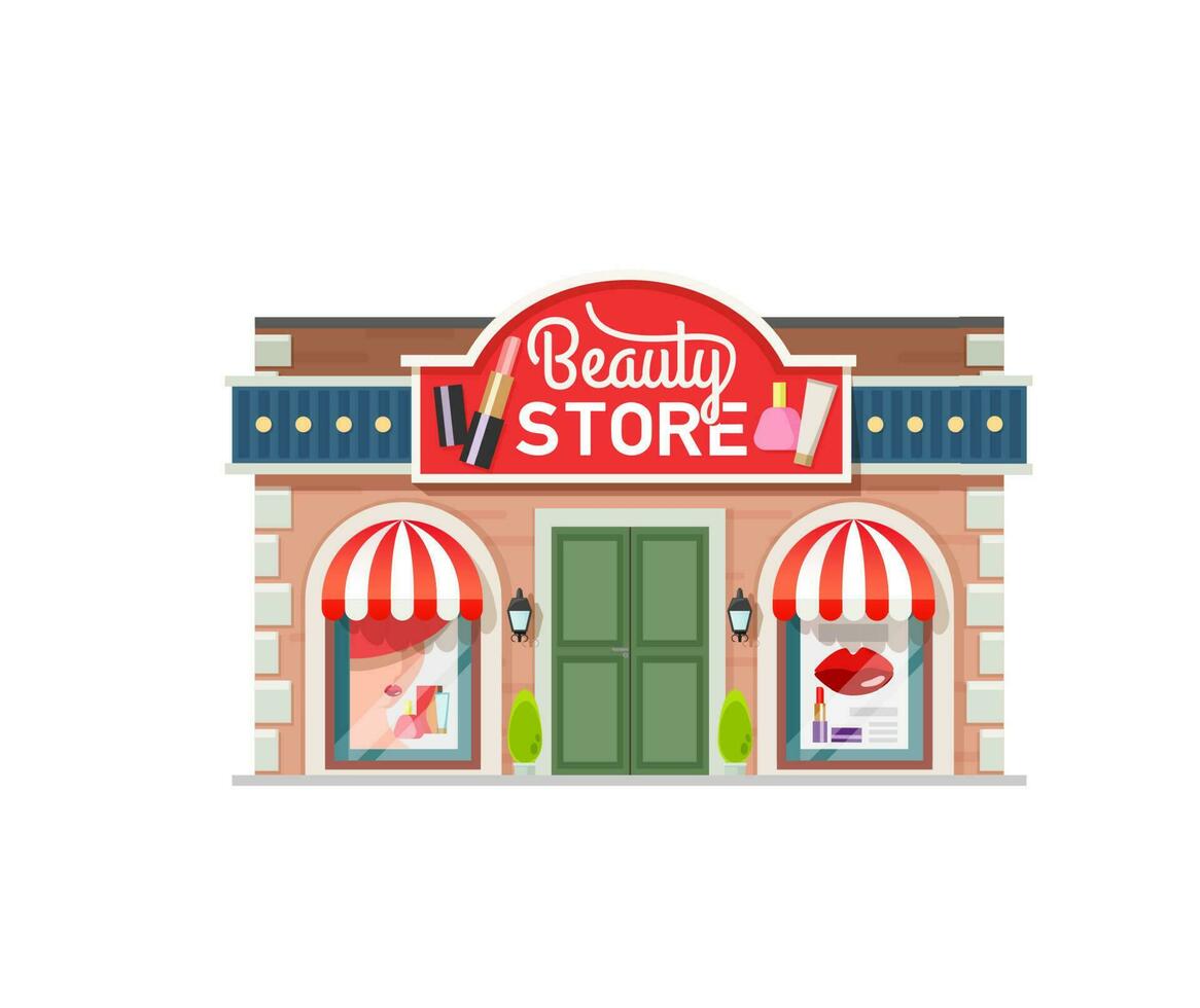 Beauty store building, cosmetics store facade vector