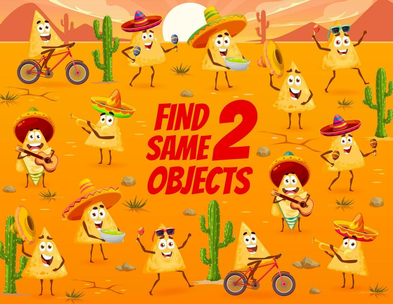 Find two same Mexican nachos chips characters vector