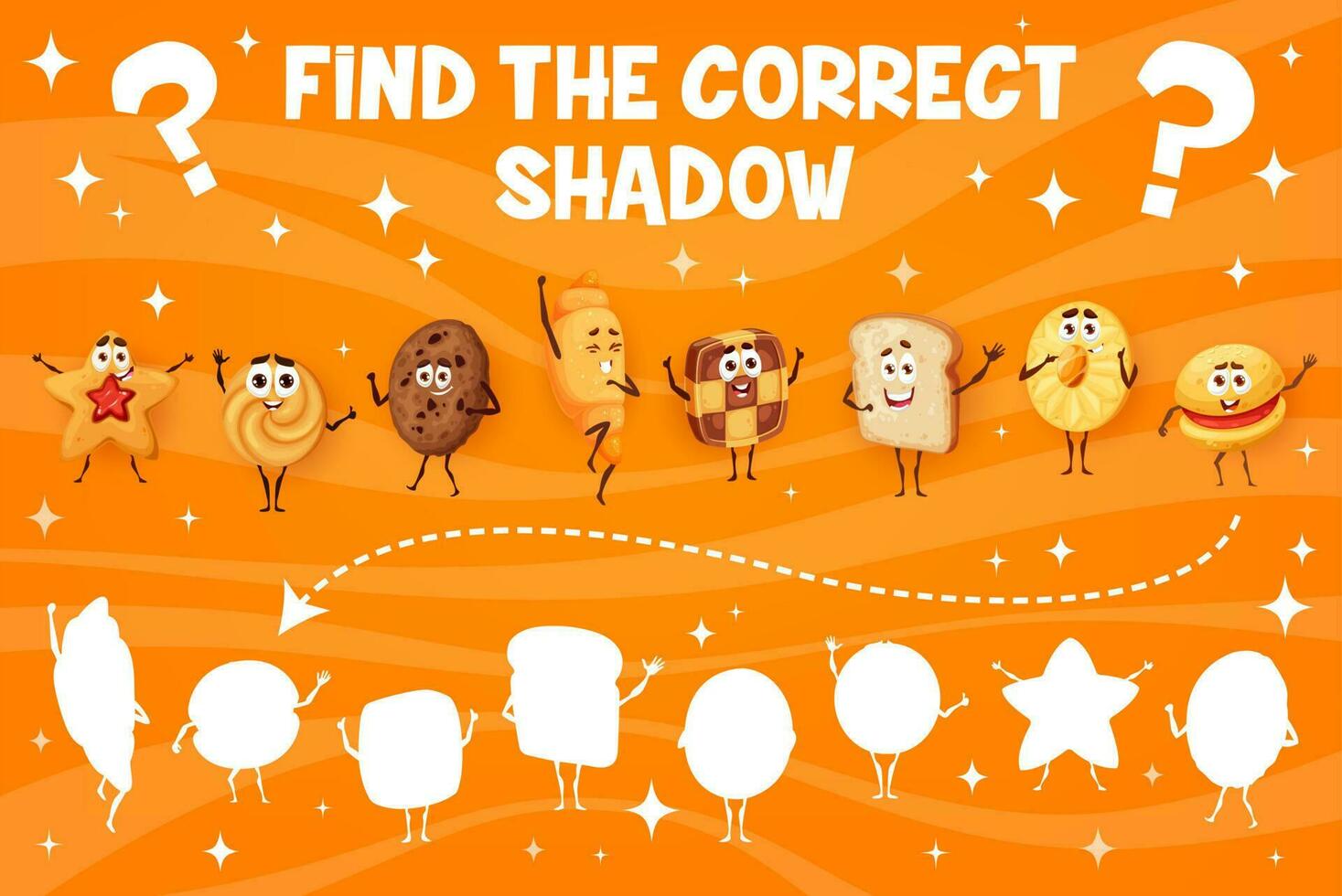 Cookies desserts and bakery character shadow match vector