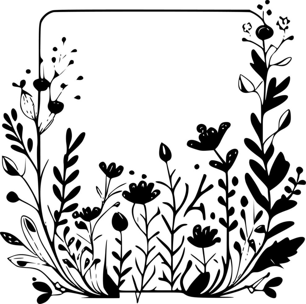 Floral Border, Black and White Vector illustration