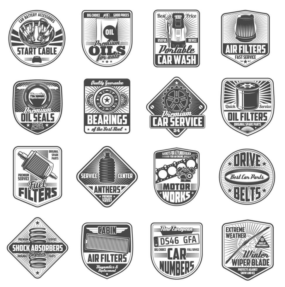 Car spare parts. Garage service station icons vector