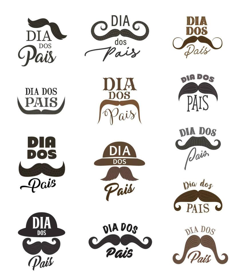 Fathers Day holiday icons with mustaches and hats vector