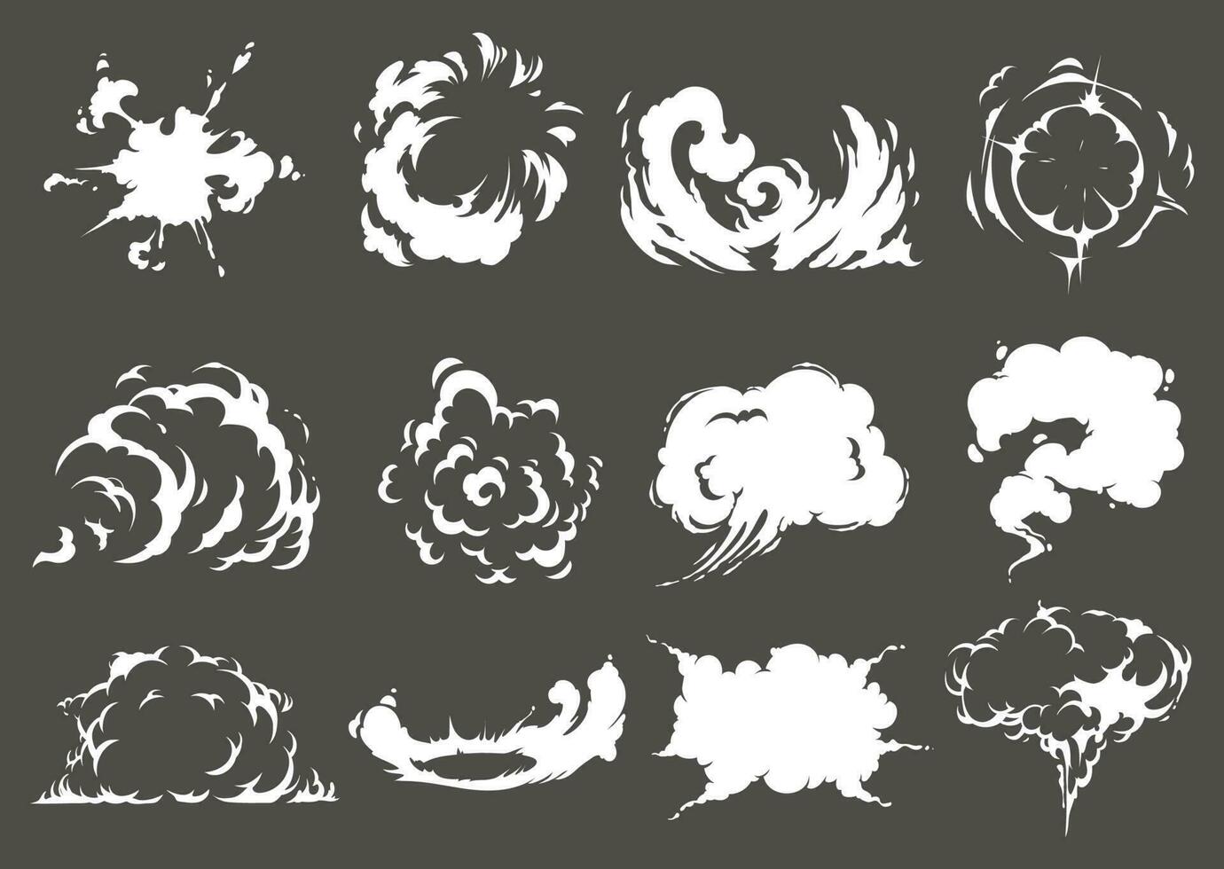 Bomb explosion, energy burst cartoon clouds vector