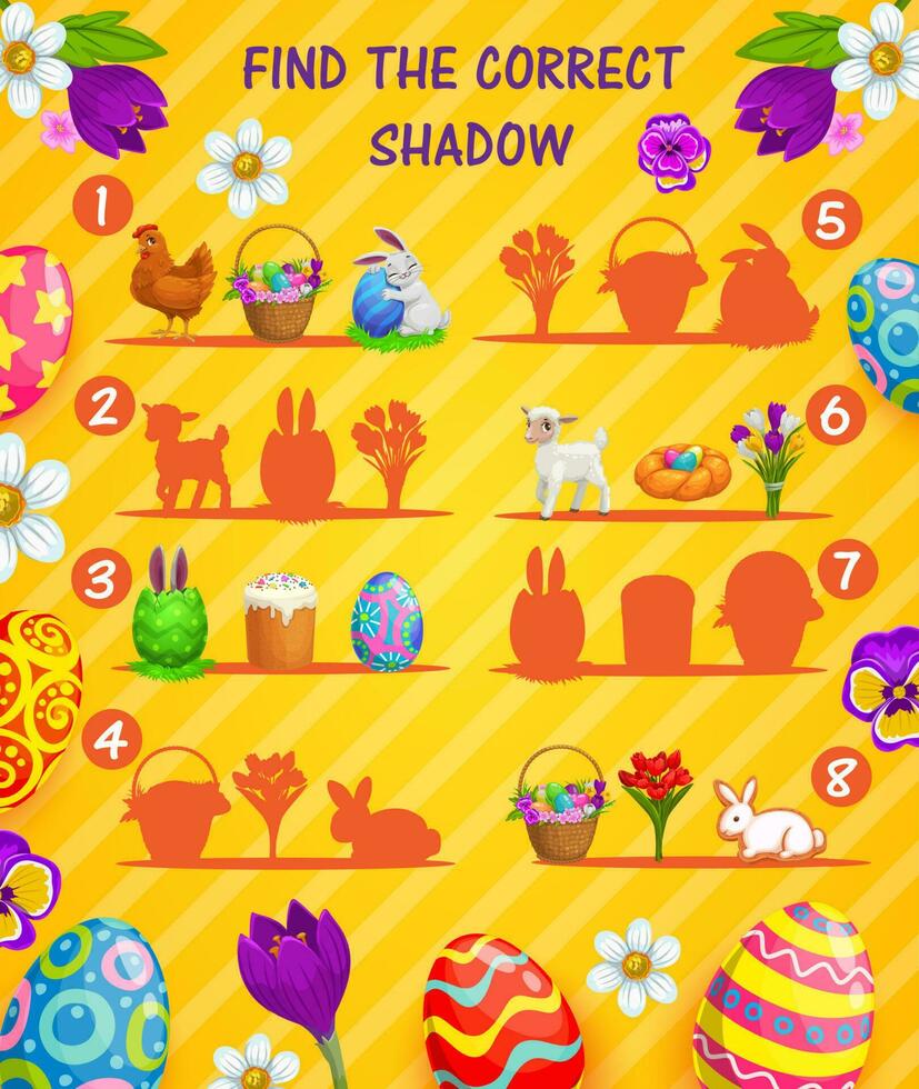 encontrar correcto sombra niños juego con Pascua de Resurrección huevos vector